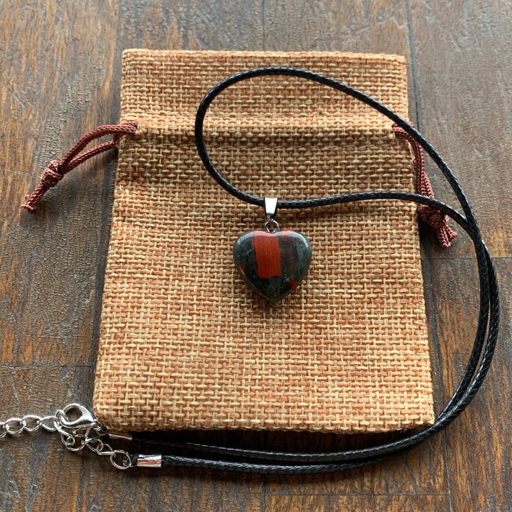 Bloodstone Necklace Bloodstone Pendant Crystal Heart Necklace Crystal Necklace